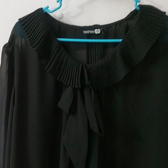 BooHoo Black Bow Sheer Dress  Poet Shirt 12  Classic Coquette Girl Minimalist - Picture 6 of 8